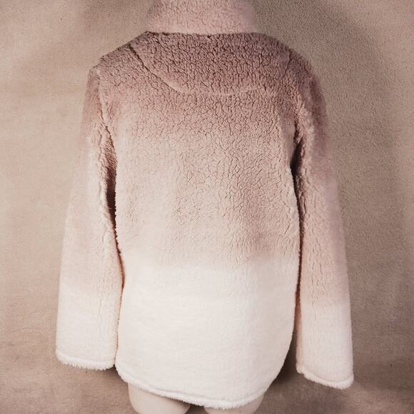 Sherpa 1/4 Zip-up Pullover Jacket Sweater Brown Beige Ombre Color Blocks S NWT - Picture 3 of 7